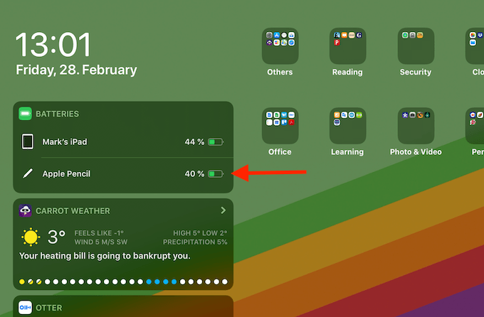 Apple Pencil in Battery widget 