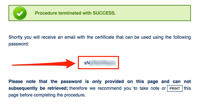 Password display screen 