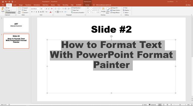 PowerPoint displaying the newly formatted text.