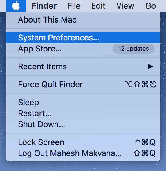 System Preferences in Apple menu 