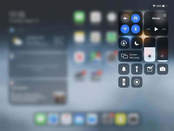 Control Center menu 