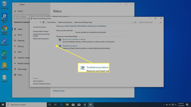 Selecting to troubleshoot in the control panel.