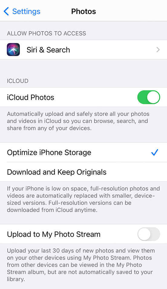 icloud photos sync enable