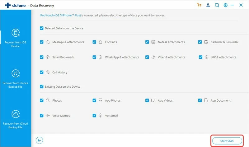 dr fone select file type