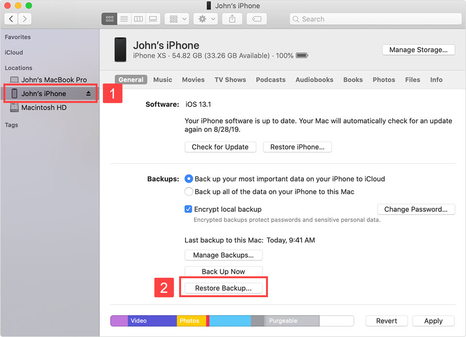 finder restore backup iphone